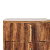 Artisan Furniture Solid Wood Louvre Bedside Table with 2 Fluted Drawers – Winewood Oak Finish, Brown