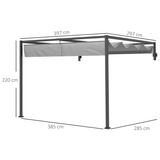 Outsunny 3x4m Wall Mounted Pergola with Retractable Canopy – UV-Resistant Sun Shade, Dark Grey