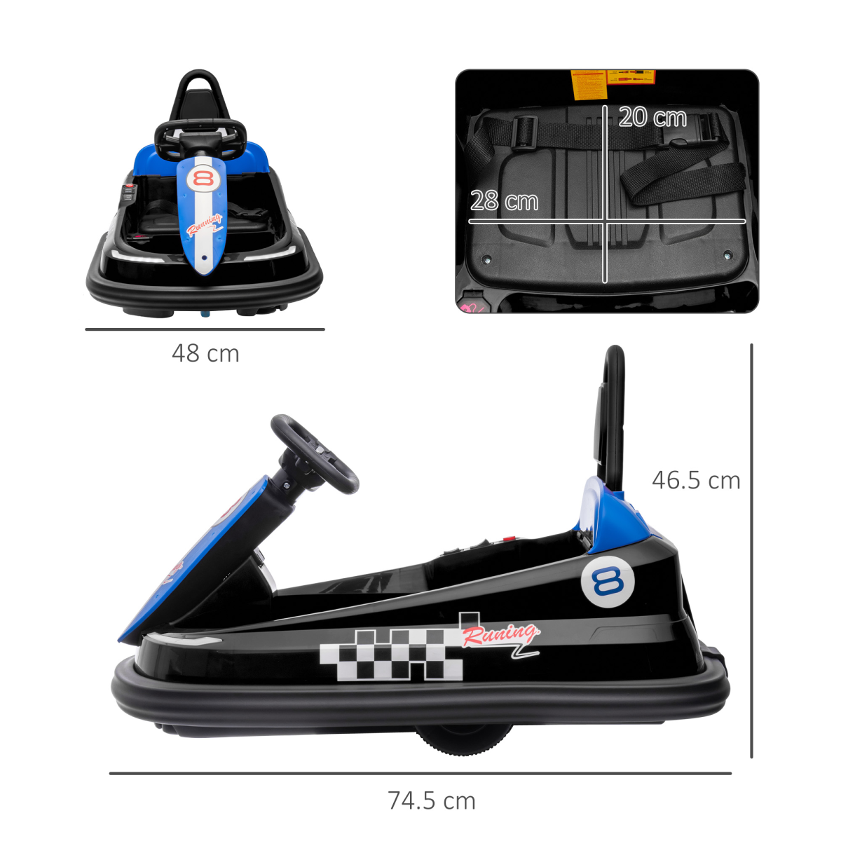 HOMCOM 6V Kids Bumper Car with 360-Degree Rotation, 2 Speeds, Music, Horn & Light Strips – Ride-On Waltzer Car