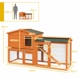 PawHut Wooden Rabbit Hutch with Run, Ramp & Slide-out Tray – Weatherproof Outdoor Pet House, Orange