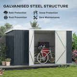 Outsunny 11 x 5.6ft Galvanised Metal Garden Shed with Lockable Door & Sloped Roof – Tool Storage, Cold Grey