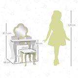 ZONEKIZ Kids Vanity Table Set with Stool, Mirror & Drawer, Flower Design – Girls Dressing Table, White