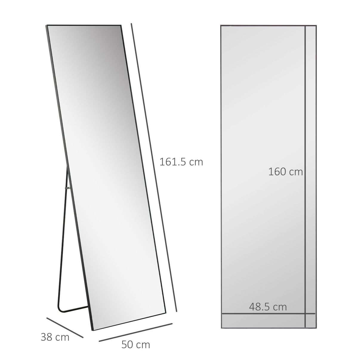 HOMCOM Full Length Mirror 160 x 48.5cm – Floor Standing or Wall Mounted Dressing Mirror, Black Aluminium Frame
