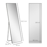 HOMCOM Full Length Mirror 160 x 48.5cm – Floor Standing or Wall Mounted Dressing Mirror, Black Aluminium Frame