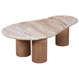 Ashford Natural Marble & Wood Pedestal Coffee Table – Round Statement Piece for Living Rooms