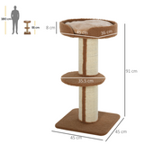 91cm Cat Tree with Plush Top Perch, Sisal Scratching Posts and Middle Perch – Kitten Activity Tower
