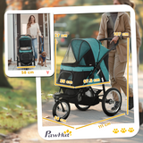 PawHut 3 Wheel Pet Stroller for Small & Medium Dogs with Canopy & Storage – Foldable Cat Pram, Green