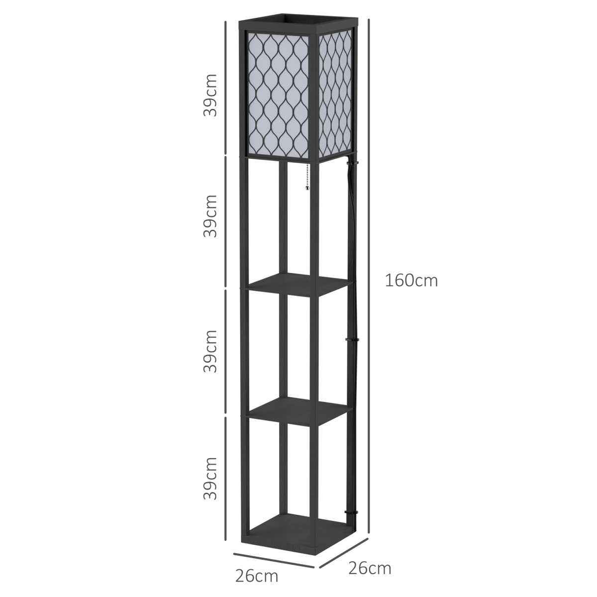 4-Tier Open Shelf Wooden Floor Lamp, 160cm – Black/White