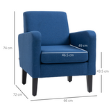 HOMCOM Compact Modern Accent Armchair with Rubber Wood Legs & Linen-Feel Upholstery – Blue
