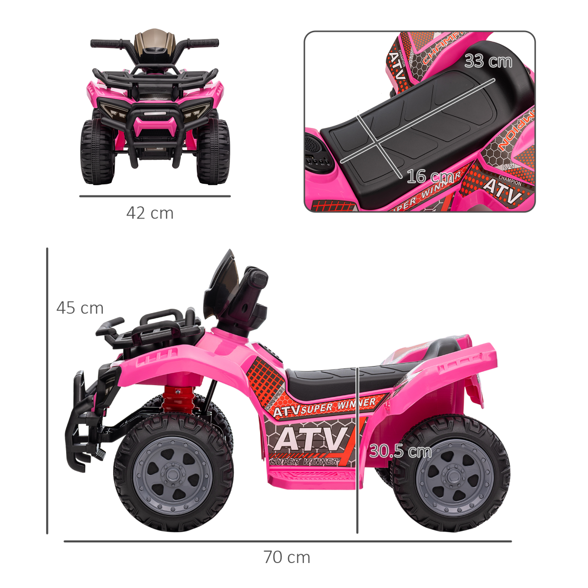 Kids Electric Ride-On Four Wheeler ATV Car with Music – Toddler Ride-On Toy for 18–36 Months, Pink