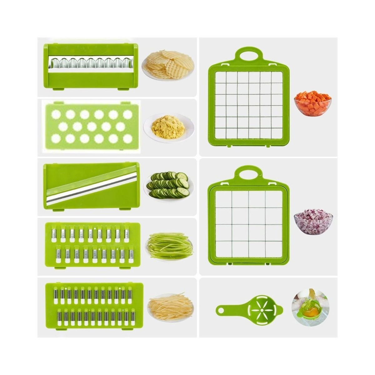 16 in 1 Vegetable Chopper with 1.5L Container, Drain Basket and Lid – Mandoline Slicer, Dicer and Peeler