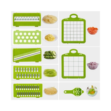 16 in 1 Vegetable Chopper with 1.5L Container, Drain Basket and Lid – Mandoline Slicer, Dicer and Peeler