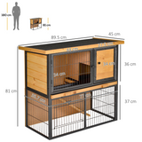 PawHut Wood-Metal Rabbit Hutch with Run, Ramp & Pull-Out Tray – Elevated Outdoor Pet House, 89.5cm