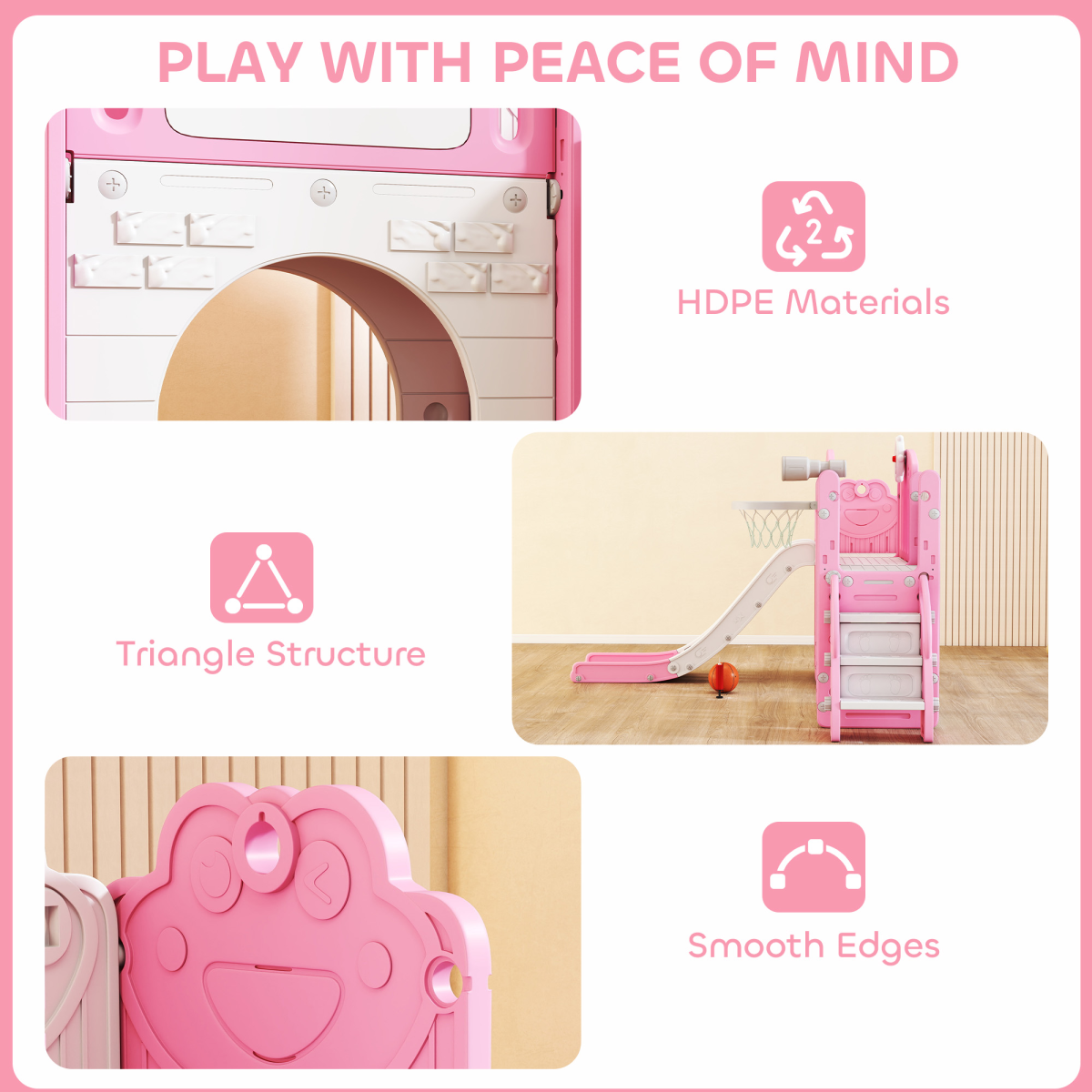7-in-1 Kids Slide Set with Swing, Basketball Hoop, Telescope & Drawing Board – Indoor Play, Ages 1-3, Pink