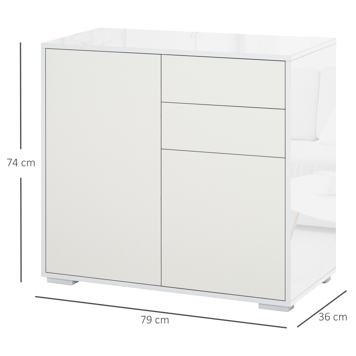 Gloss & Matte Side Cabinet with 2 Doors & 2 Drawers – Home Office Storage, White