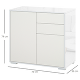 Gloss & Matte Side Cabinet with 2 Doors & 2 Drawers – Home Office Storage, White