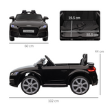 HOMCOM 12V Licensed Audi TT RS Electric Ride-On Car with Remote Control, Headlights & MP3 Player – Kids Car, Black