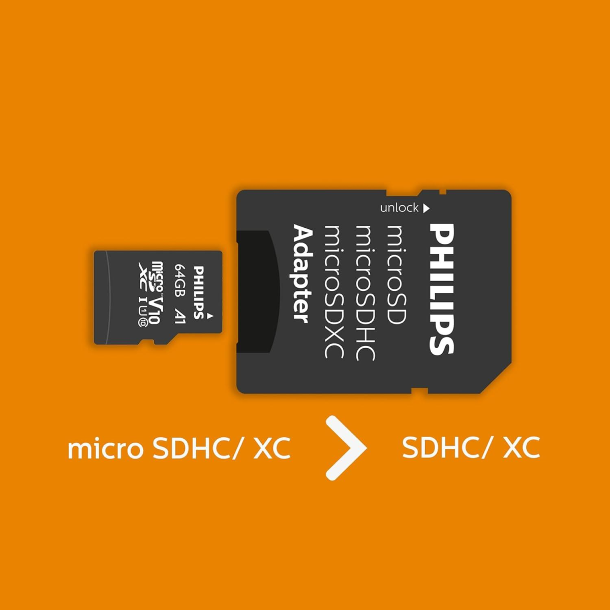 Philips 64GB Micro SDHC Class 10 Memory Card with SD Adapter – Up to 80MB/s Transfer Speed