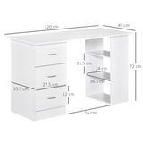 120cm Computer Desk with 3 Shelves & Drawers – Home Office Workstation, White