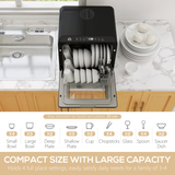 HOMCOM Countertop Dishwasher with Dual Water Supply & 5 Wash Cycles – Compact 4 Place Setting, Black