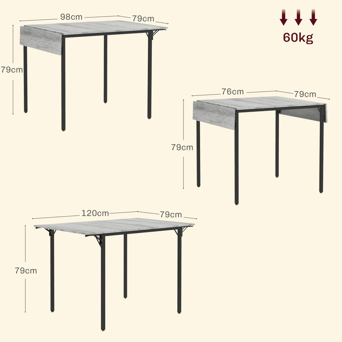 HOMCOM Folding Drop Leaf Dining Table for 2–4 People – Space-Saving Kitchen Table, Grey