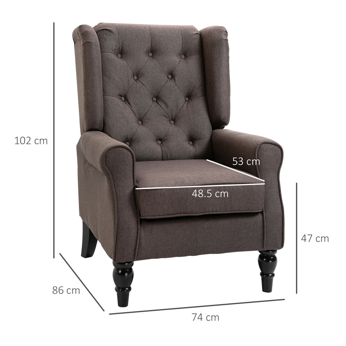 Retro Wingback Accent Armchair with Solid Wood Frame & Padded Seat – Vintage Living Room Chair, Brown