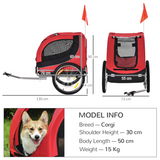 Pawhut Dog Bike Trailer with Reflectors, Flag & Safety Anchor – Pet Carrier for Small and Medium Dogs