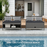 Outsunny 160L Rattan Garden Storage Bench with Cushioned Seat & Pillow Back – 2-in-1 Outdoor Seating, Grey
