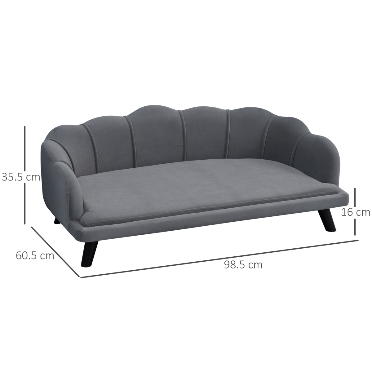 PawHut Dog Sofa Bed with Washable Cushion & Birch Legs – Grey Shell Design Pet Couch for Medium & Large Dogs
