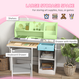 Kids Study Desk and Chair Set with Storage Shelves, Drawer & Keyboard Tray – Children's Desk for Ages 5–8, Grey