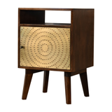 Artisan Furniture Zen 1 Door Bedside Table with Brass Cut-Out Door Front – Art Deco Style, Brown