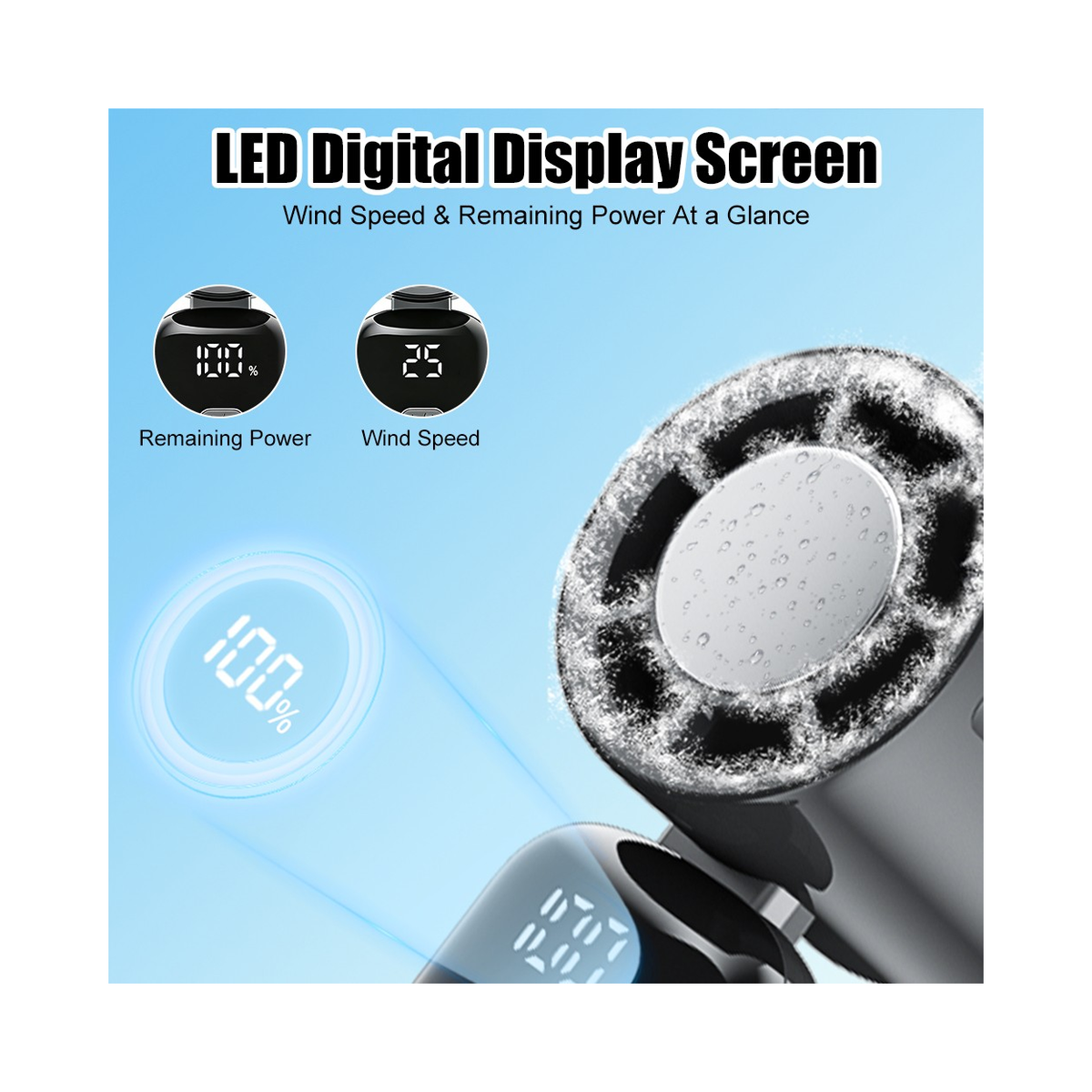 Portable Handheld Turbo Fan with Ice Cooling & LED Display – USB Rechargeable Foldable Mini Fan
