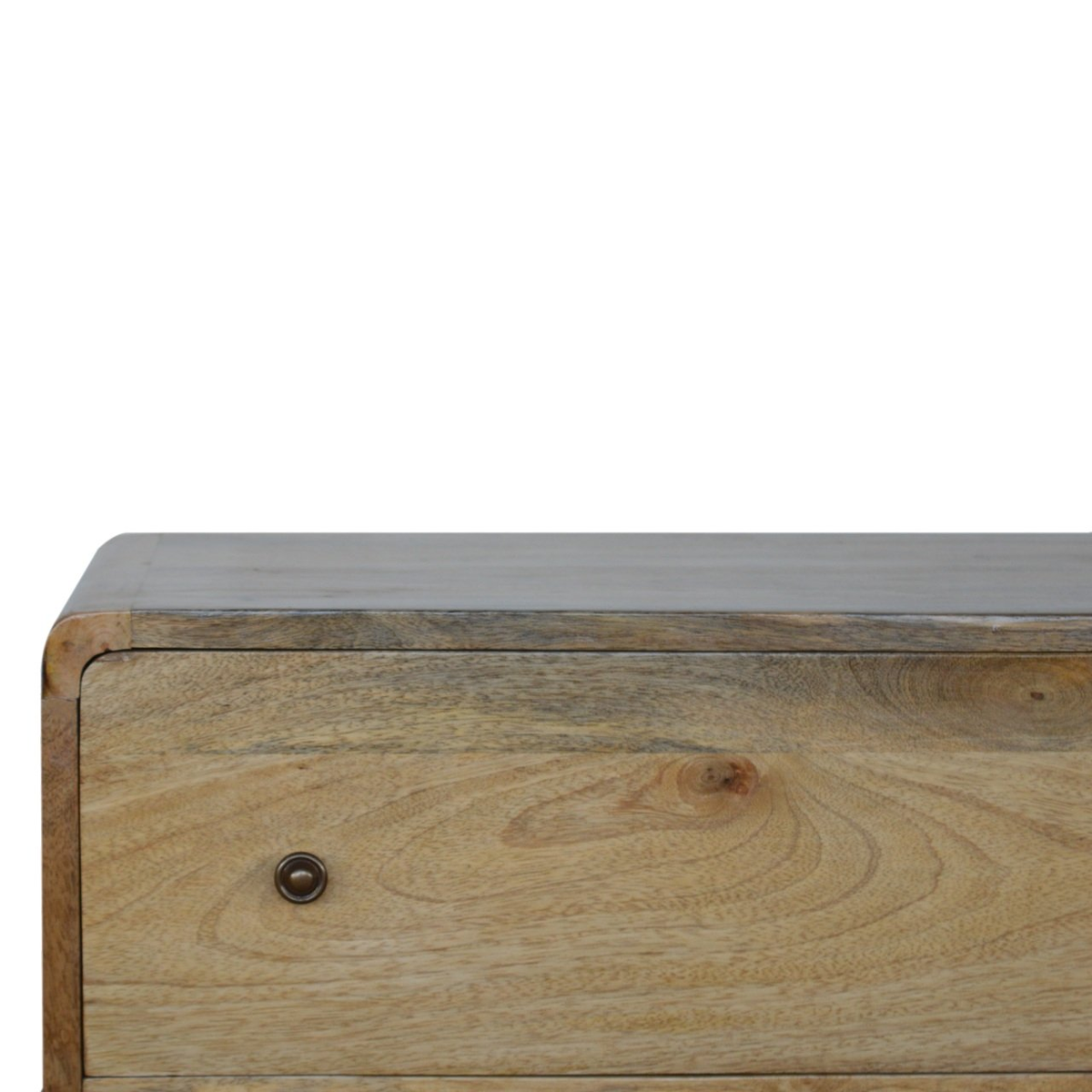 Artisan Furniture Solid Mango Wood Curved Chest of 3 Drawers with Nordic Legs – Oak-ish Finish, Light Brown