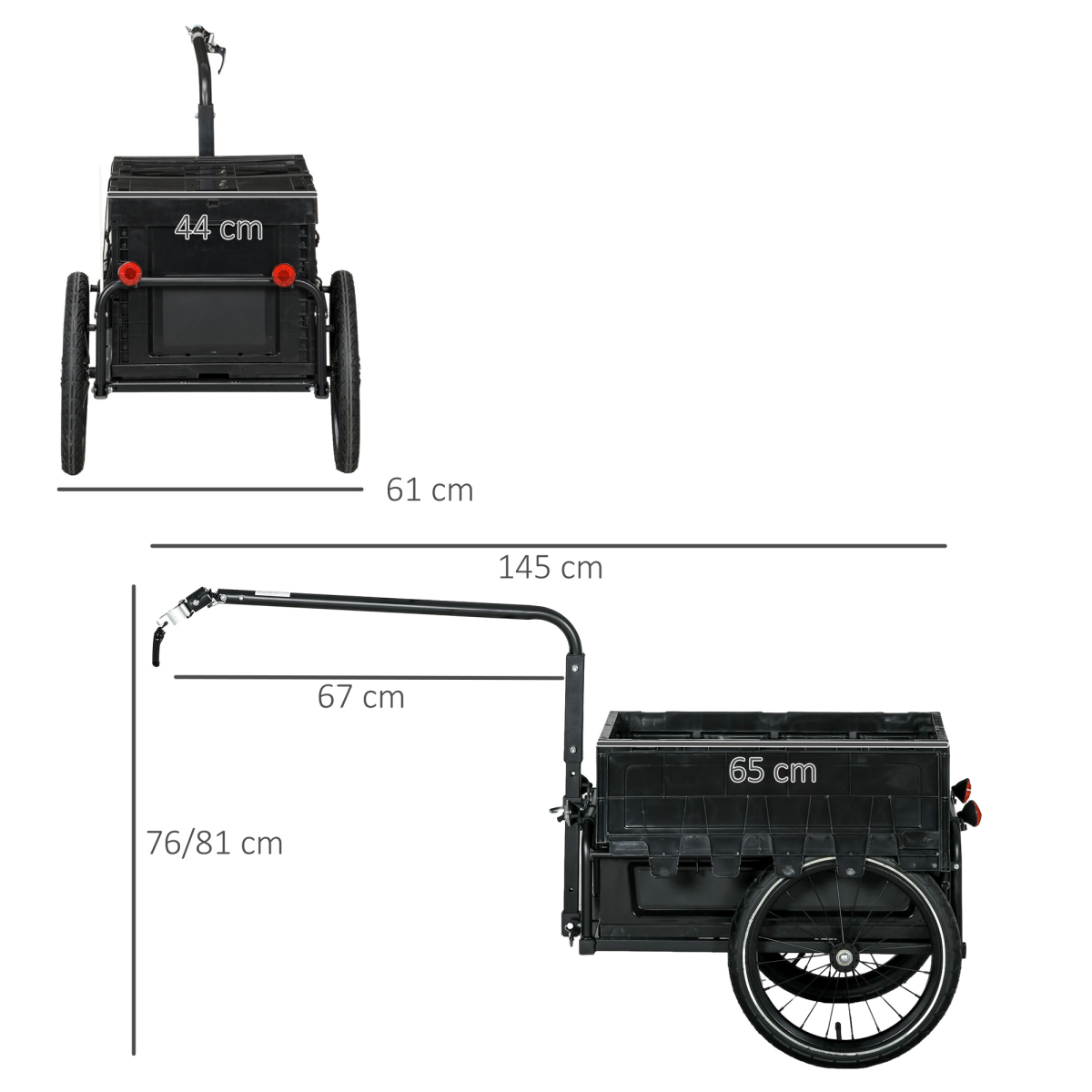 HOMCOM Bicycle Trailer with 65L Foldable Storage Box, Pneumatic Tyres and Quick-Release Wheels – Black