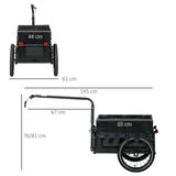 HOMCOM Bicycle Trailer with 65L Foldable Storage Box, Pneumatic Tyres and Quick-Release Wheels – Black