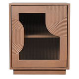 Indian Hub Indus Solid Mango Wood Bedside Table with Fluted Glass Panels – Pale Taupe