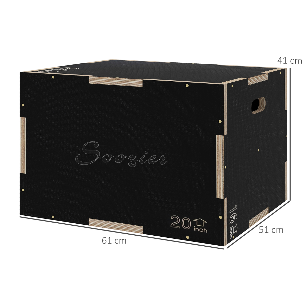 SPORTNOW 3-in-1 Wooden Plyometric Jump Box, 41/51/61cm Heights – Non-Slip Plyo Box for Home Gym Training, Black