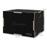 SPORTNOW 3-in-1 Wooden Plyometric Jump Box, 41/51/61cm Heights – Non-Slip Plyo Box for Home Gym Training, Black