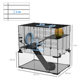 PawHut 3-Tier Hamster Cage with Deep Glass Base, Running Wheel, Food Bowl and Hut – 60 x 40 x 57cm