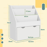 AIYAPLAY Kids Bookcase with 3 Tier Shelves & Wheeled Drawer – Toy Storage for Bedroom & Nursery, White