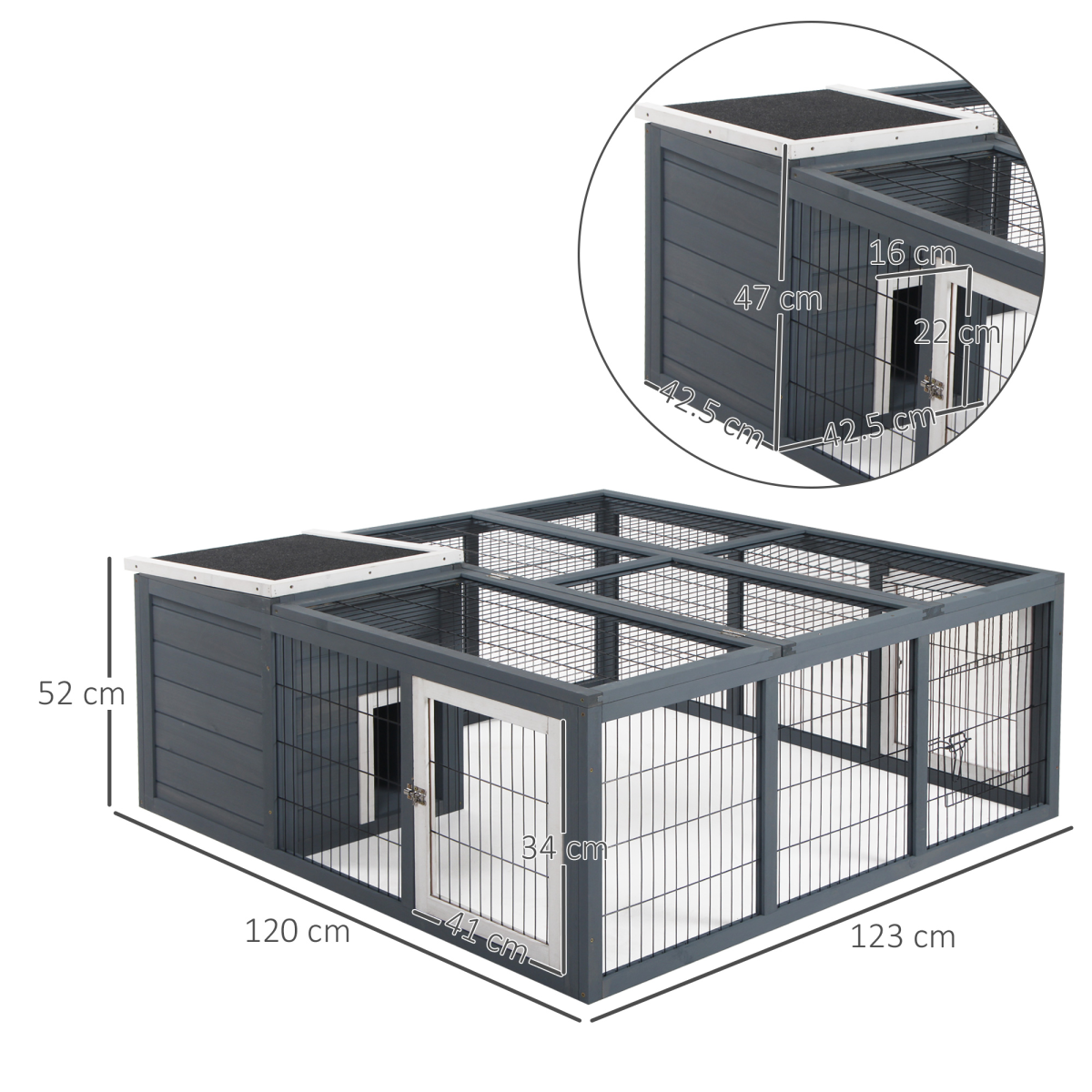 PawHut Rabbit Hutch and Run with Openable Main House and Roof – Small Animal Guinea Pig House