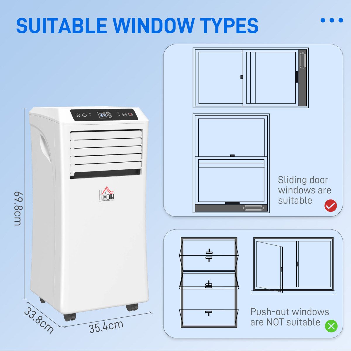 HOMCOM 1080W Portable Air Conditioner with Remote Control, Sleep Mode & Wheels – 3-in-1 Cooling, White