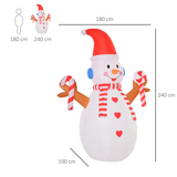 HOMCOM 8ft Christmas Inflatable Snowman with Candy and Rotating Lights – Indoor Outdoor Festive Decoration