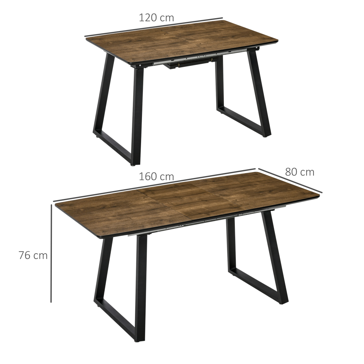 Extendable 6-Seater Dining Table with Wood-Effect Top & Metal Frame – Modern Industrial Style