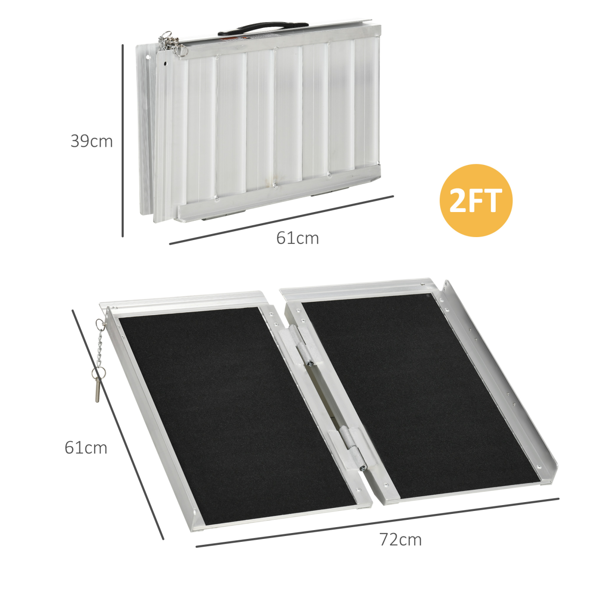 HOMCOM Foldable Duo Wheelchair Ramp with Carry Handle, 72 x 61cm – Aluminium Mobility Ramp, 270kg Load