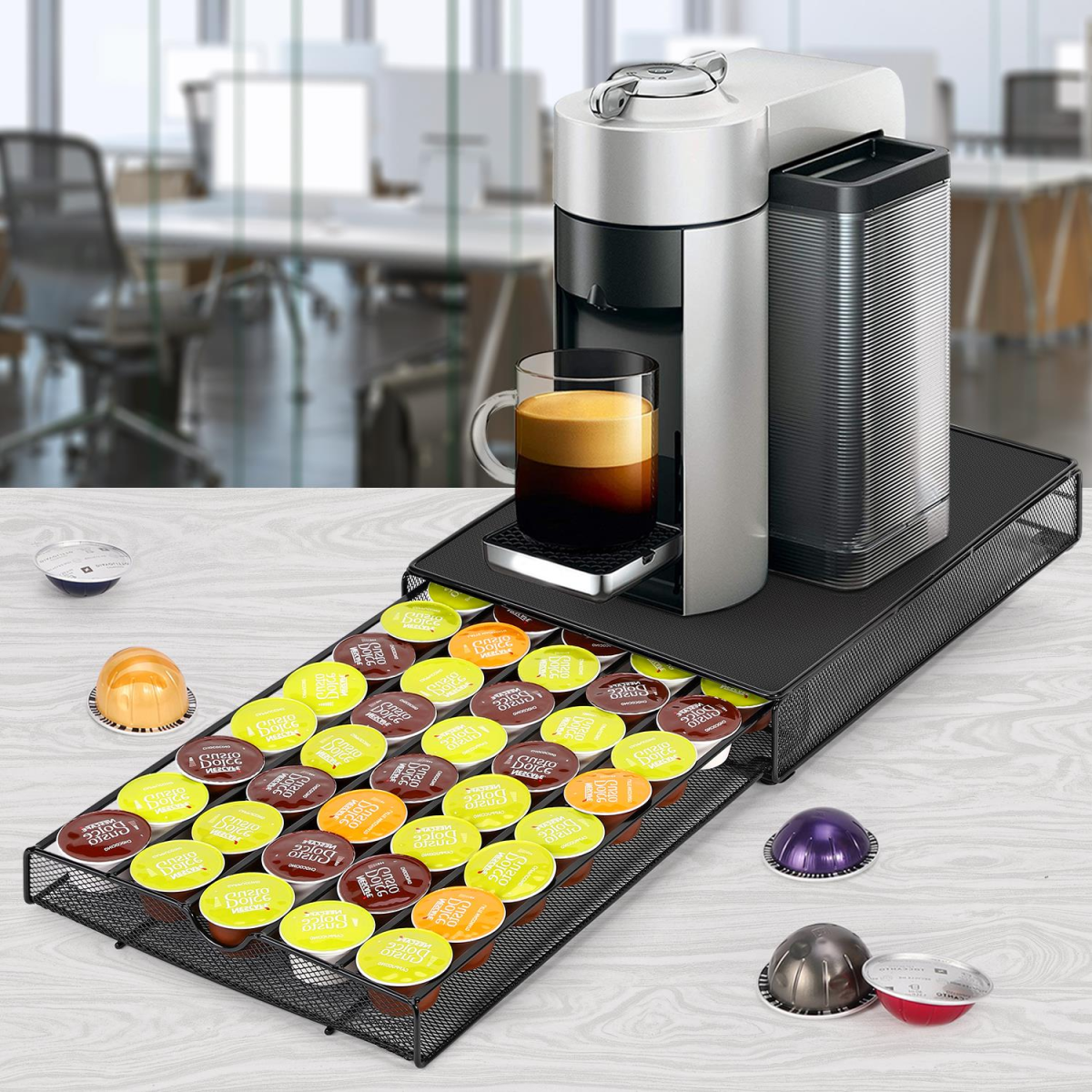 Vinsani Sliding Coffee Pod Storage Drawer – Holds Dolce Gusto Capsules, Space-Saving Countertop Organiser