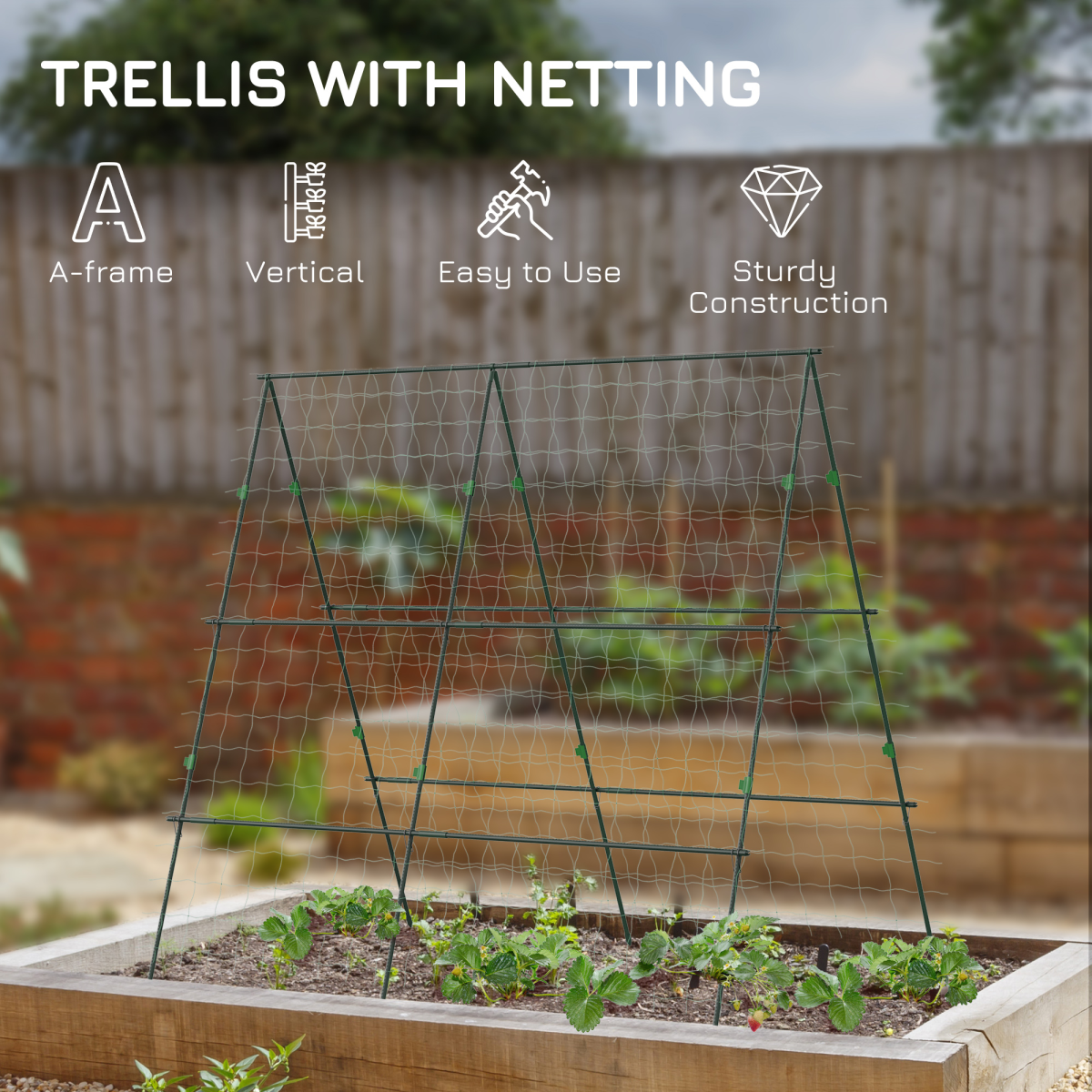 Outsunny A-Frame Trellis with Climbing Net – Plant Support for Vegetables, Flowers and Fruit, Green