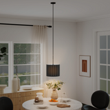 Modern Wave Pendant Light with Linen-Feel Fabric Shade, E27 – Black Ceiling Light Fixture, 178cm Drop