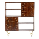 Indian Hub Solid Wood Display Cabinet with Dark Gold Metal Inlay – Contemporary Storage
