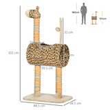 PawHut Giraffe Cat Tree with Jute Scratching Posts, Tunnel & Hanging Ball – Kitten Play Tower